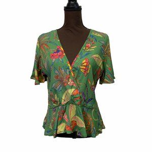 Angie floral wrap peplum top green large